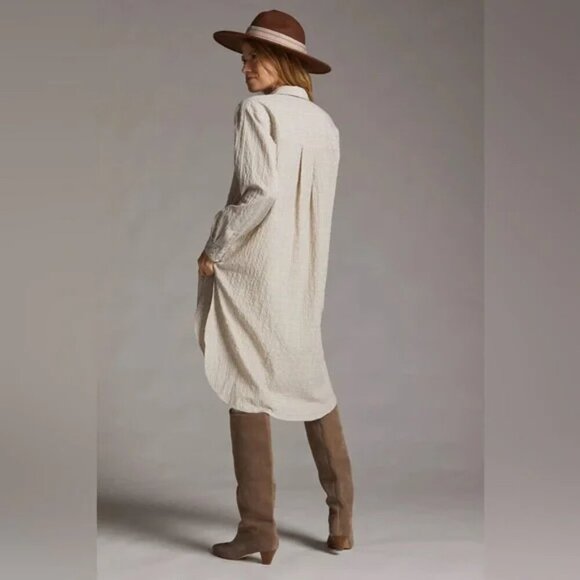 Maeve Anthropologie Maxi Tunic Top Dress Size XS Tan Button Down Neutral Casual - Picture 2 of 13